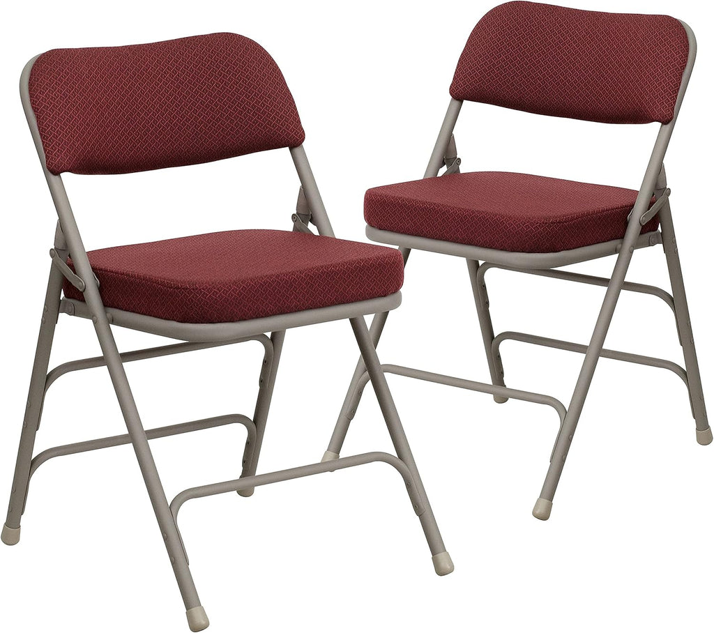 Series Metal Folding Chairs with Cushioned Seat, Fabric Upholstered Event Chairs with -lb. Static Weight Capacity, Set of 2, Burgundy
