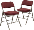 Series Metal Folding Chairs with Cushioned Seat, Fabric Upholstered Event Chairs with -lb. Static Weight Capacity, Set of 2, Burgundy