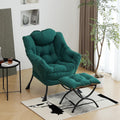 Modern Lazy Chair with Folding Footrest, Lounge Accent Reading Chair (Dark Green)
