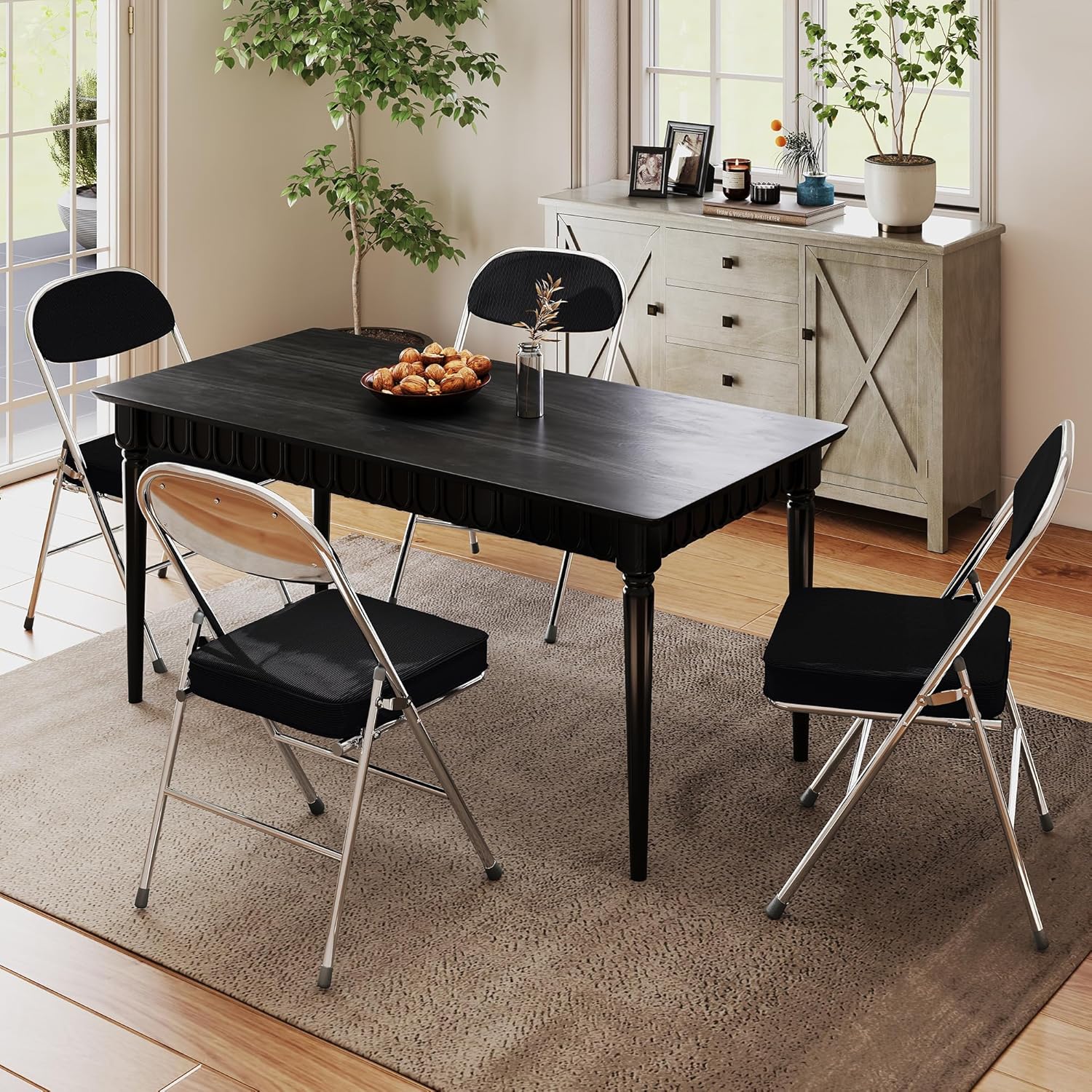 Folding Chairs with Padded Thick Seat, Durable Corduroy Fabric, Portable Stackable Commercial Folding Office Chair with Steel Frame for Events Office Wedding Party,650LB,2 Pack,Black